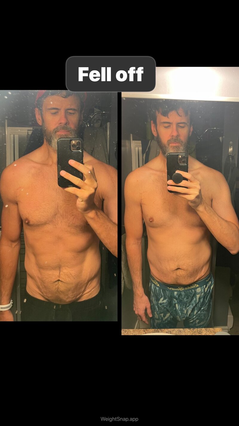 Before and after comparison showing progress lost — fell off the wagon during 100 Days to Abs challenge